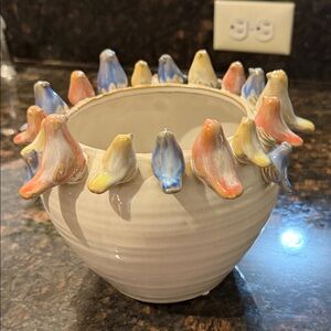 Large Colorful Ceramic Bird Accent Vase.